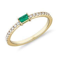 Baguette Emerald and Diamond Pavé Stacking Ring