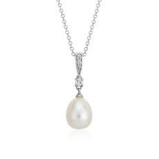 Freshwater Cultured Pearl and White Topaz Pendant