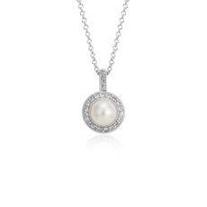 Vintage-Inspired Freshwater Cultured Pearl and White Topaz Halo Pendant