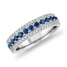Triple Row Sapphire and Diamond Ring