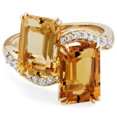 Emerald Cut Citrine and Diamond Two-Stone Ring