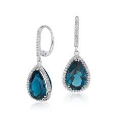 London Blue Topaz Elegant Halo Drop Earrings