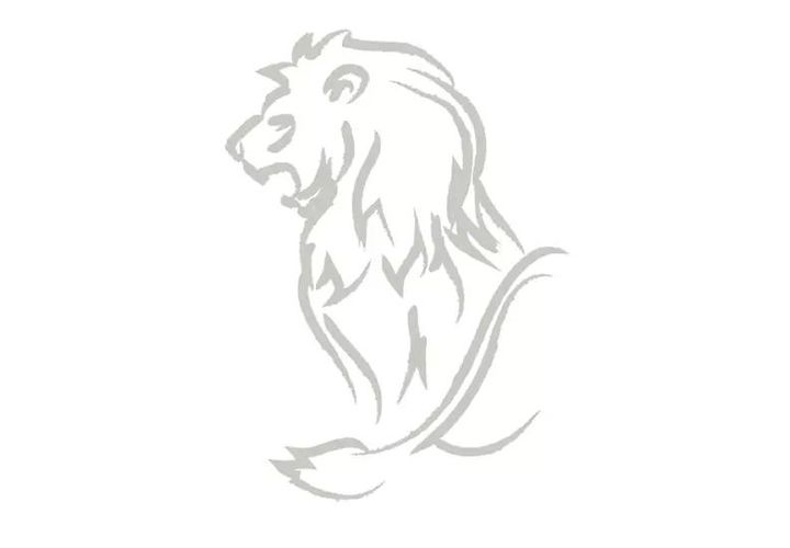 An illustration of a lion roaring, the zodiac symbol for Leo, using hand-drawn gray brush strokes