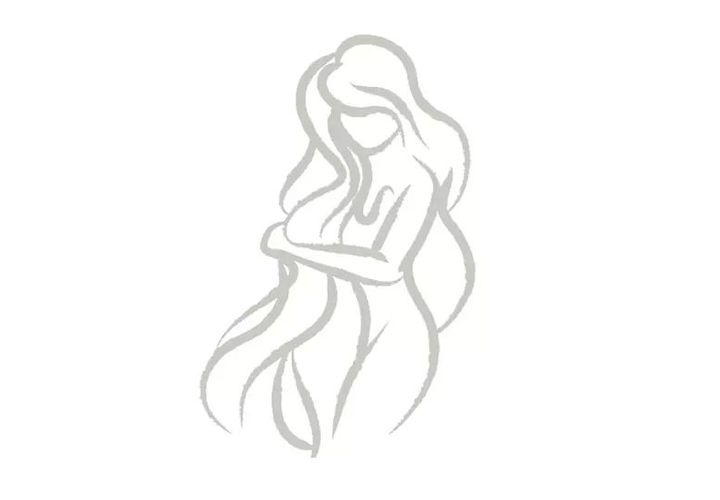 An illustration of a nude maiden woman, the zodiac symbol for Virgo, using hand-drawn gray brush strokes