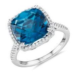 Cushion-Cut London Blue Topaz Diamond Halo Cocktail Ring