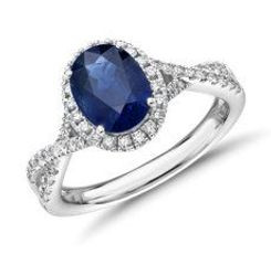 Oval Sapphire and Diamond Halo Twist Ring