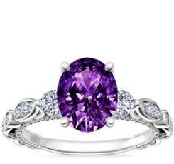Floral Ellipse Diamond Cathedral Engagement Ring