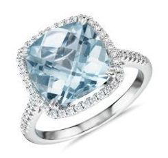 Cushion-Cut Aquamarine Diamond Halo Cocktail Ring