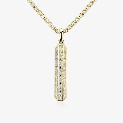 Men’s chain necklace featuring a vertical bar pendant with diamonds