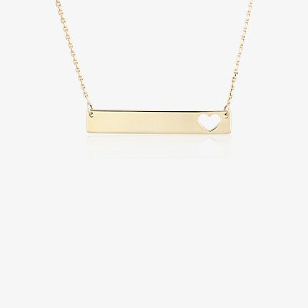 Mini bar heart necklace with space for engraving in yellow gold