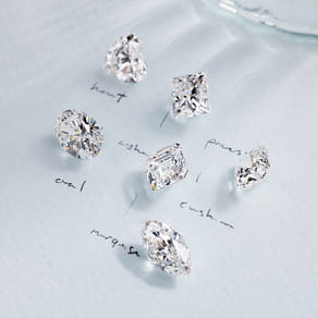 Various diamond cuts displayed on a light background with hand-written labels.