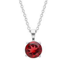 Silver chain necklace with a round red gemstone pendant