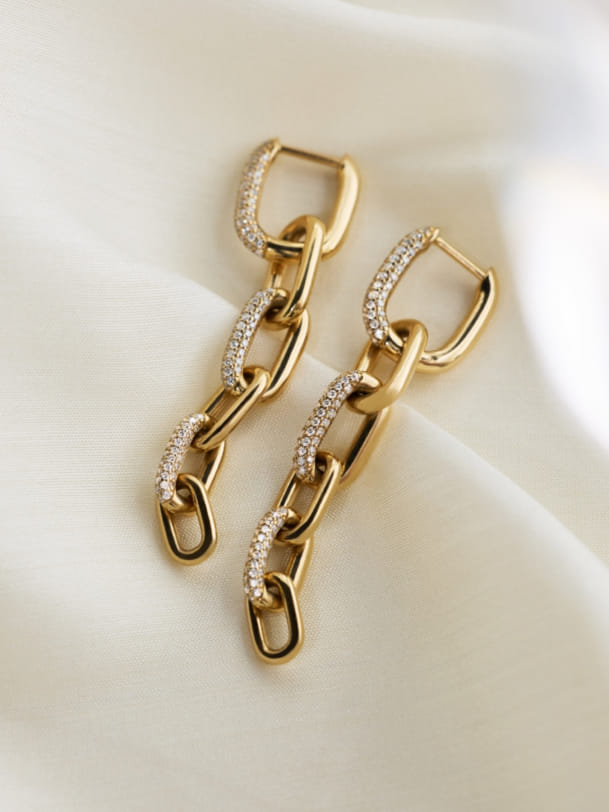 Ellipse collection gold chain link drop earrings with pavé diamond details Blue Nile Ellipse collection gold chain link drop earrings with pavé diamond details Blue Nile