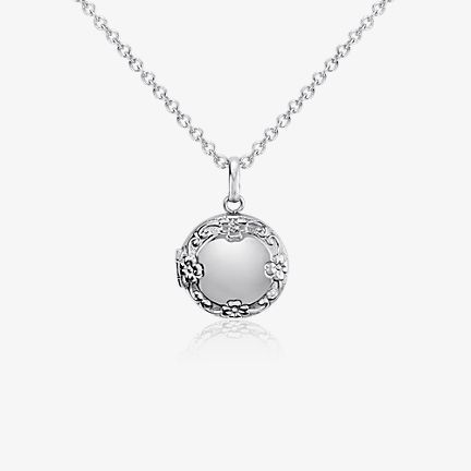 Children's Round Floral Locket Pendant in Sterling Silver