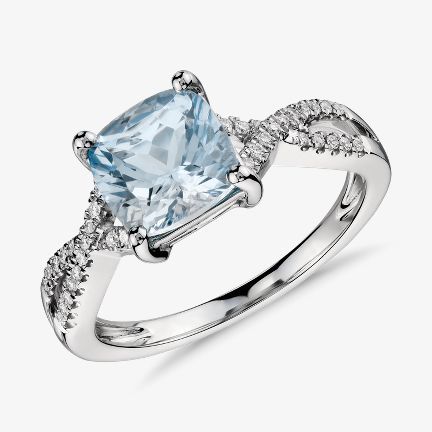 Pear Aquamarine and Diamond Halo March Birthstone Diamond Bridal Set with  Curved Matching Diamond Band